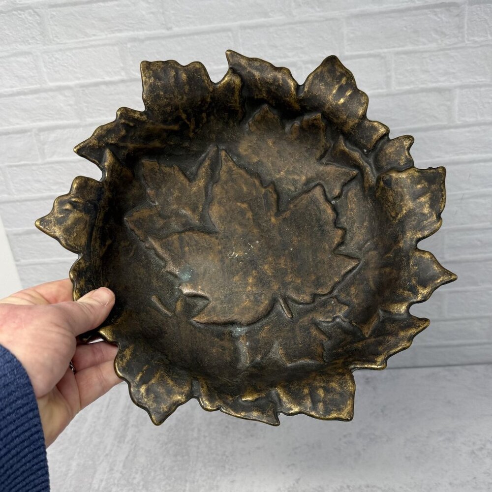 Vintage Brass HEAVY Maple Leaf Bowl made in‎ Italy Italian, Brass Trinket Dish